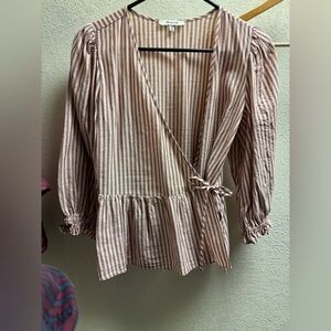 Madewell Pink and blue Striped Peplum Blouse